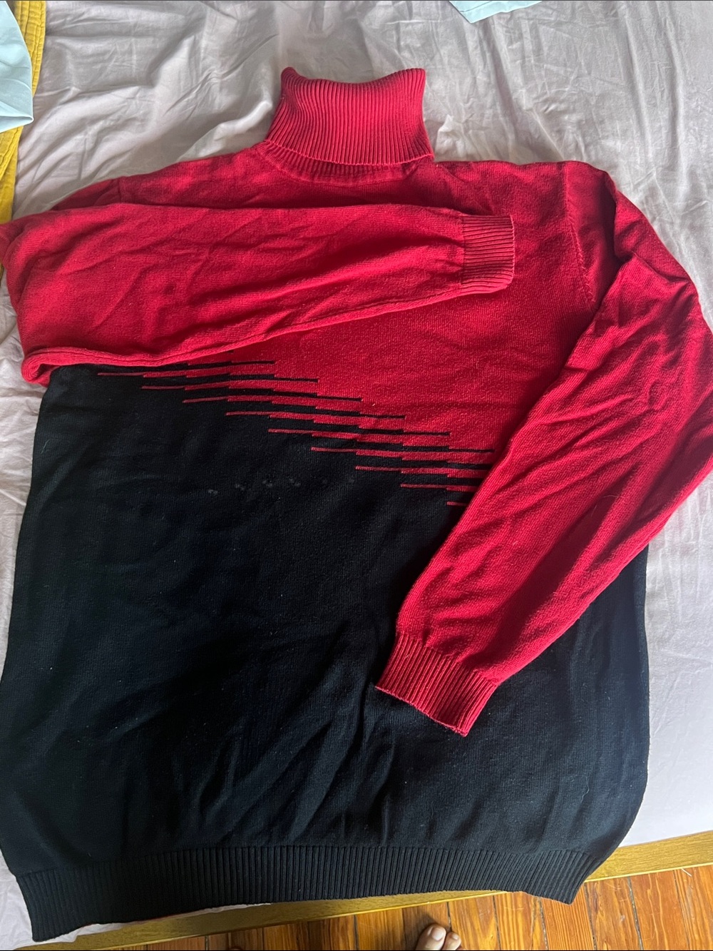 Men's Red and Black Graphic Turtleneck Sweater